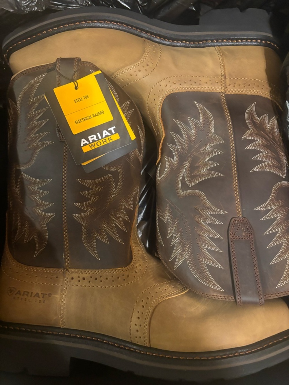 Ariat Two-Tone Brown & Dark Brown Steel Toe Western Work Boots